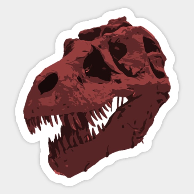 Red T-Rex Dinosaur Fossil Skull Art Sticker by oggi0